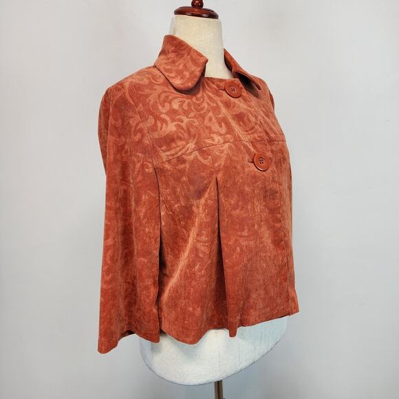 Vintage Acanthus Peplum Jacket Size M Orange 3/4 Wide Sleeve Hippie 70s Style - Picture 2 of 10